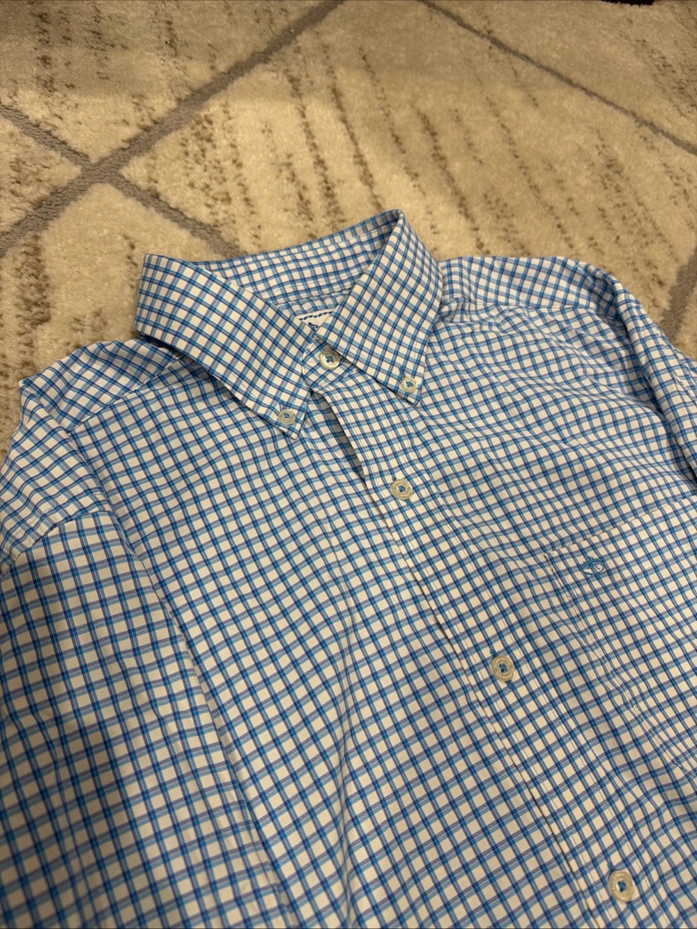 Southern Tide Intercoastal Mens Small Blue Gingham Performance Button Down Shirt